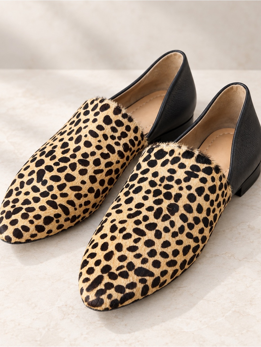 Poppy Barley Leopard Calf Hair Leather Loafers , size 7
